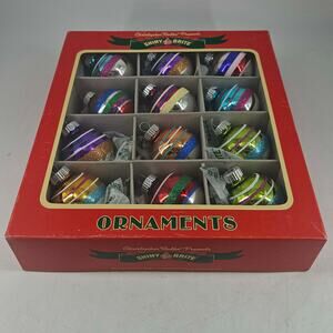 Set of 12 Radko Shiny Brite Christmas Ornaments horizontal glitter stripe